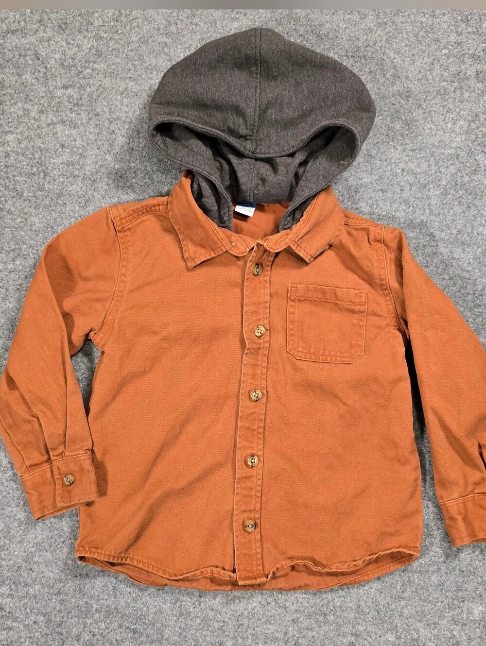 Old Navy Orange Button-Down Shirt with Gray Hood - Kids